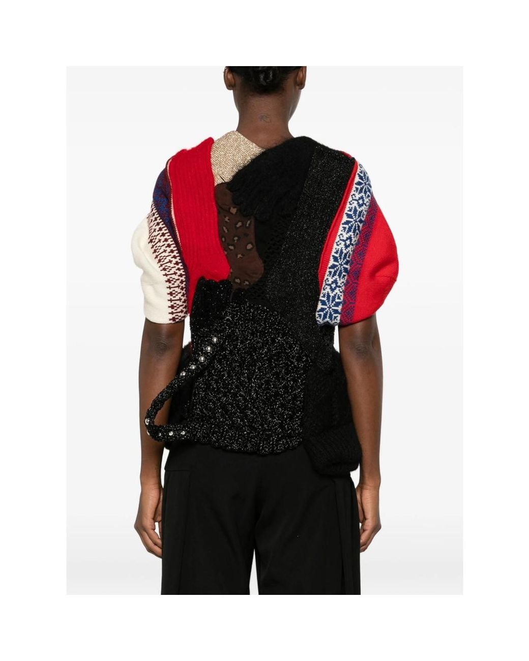 Junya Watanabe Black Mixed-Material Patchwork Cardigan