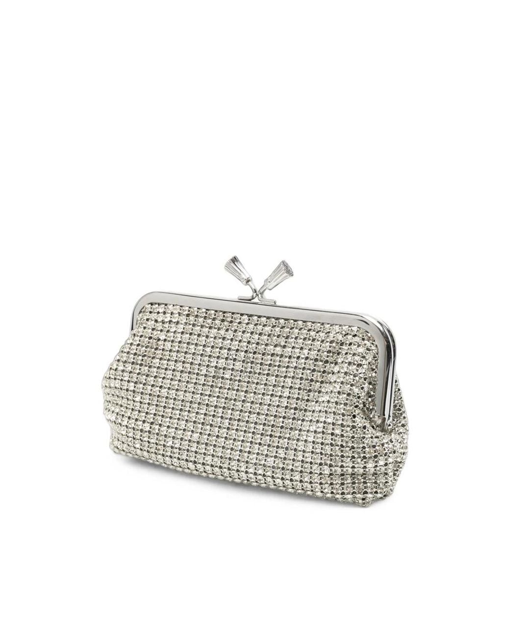 Anya Hindmarch Gray Crystal-Embellished Tassel-Clasp Clutch Bag