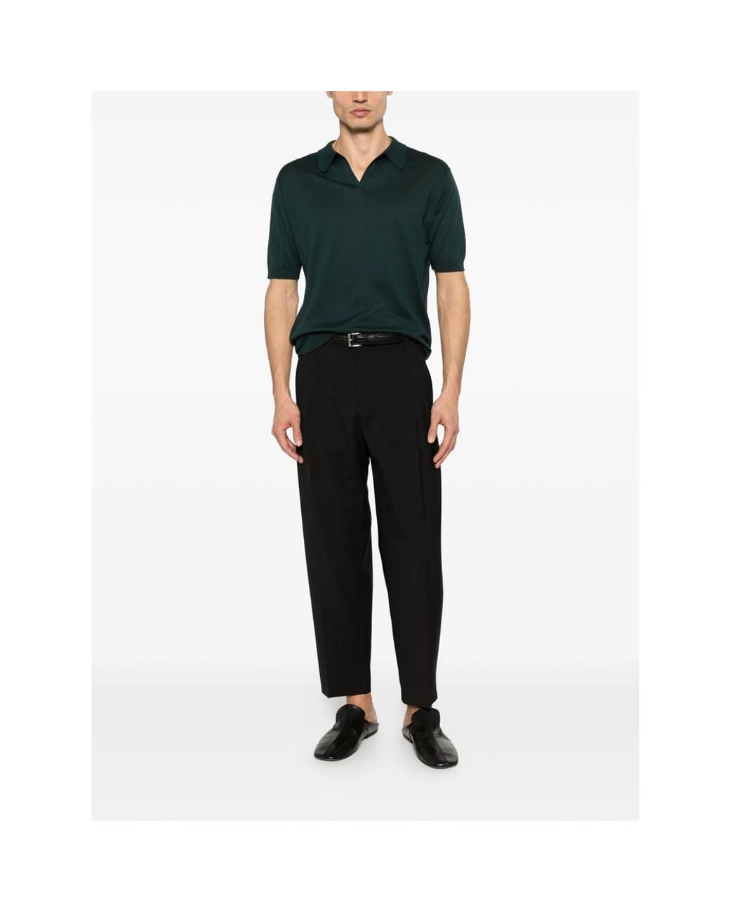John Smedley Green Noah Polo-Collar T-Shirt for men