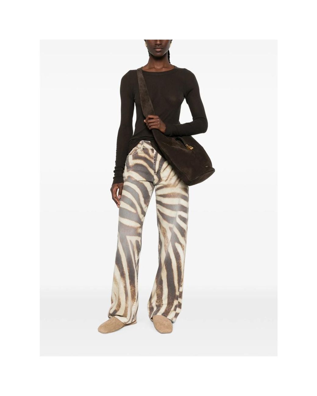 7 For All Mankind Natural Stovepipe Zebra-Print Straight-Leg Jeans