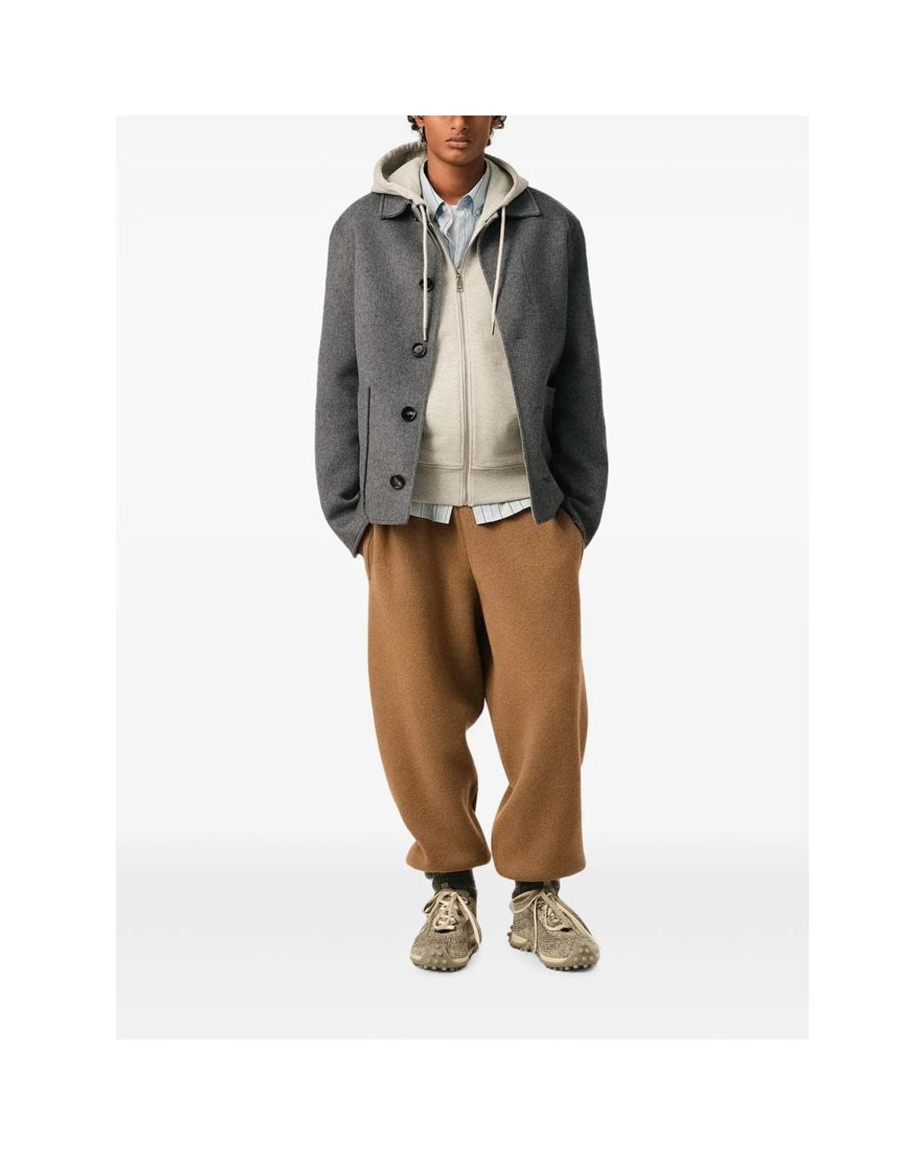 AMI Gray Button-Down Wool And Cashmere Jacket for men