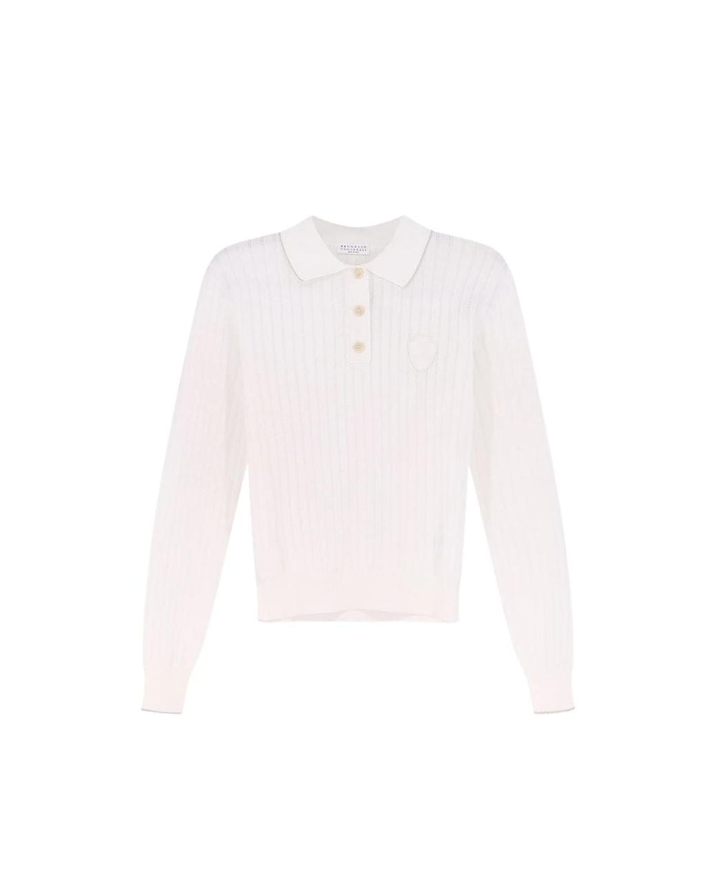 Brunello Cucinelli White Ribbed-Knit Logo-Patch Polo Shirt