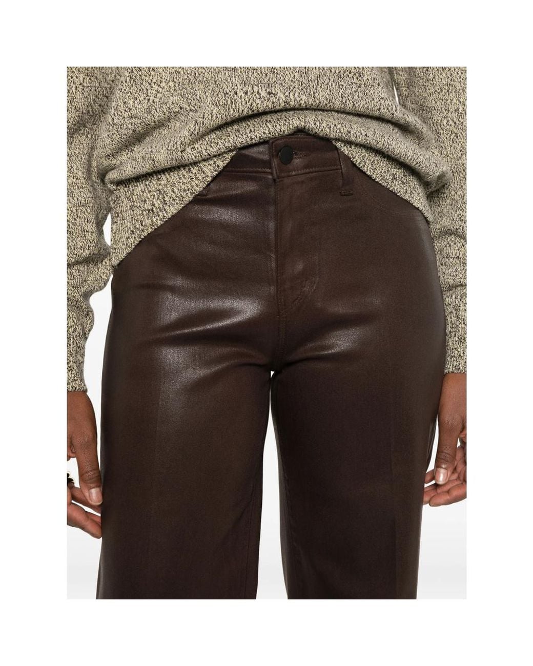 L'Agence Brown Coated Wide-Leg Trousers