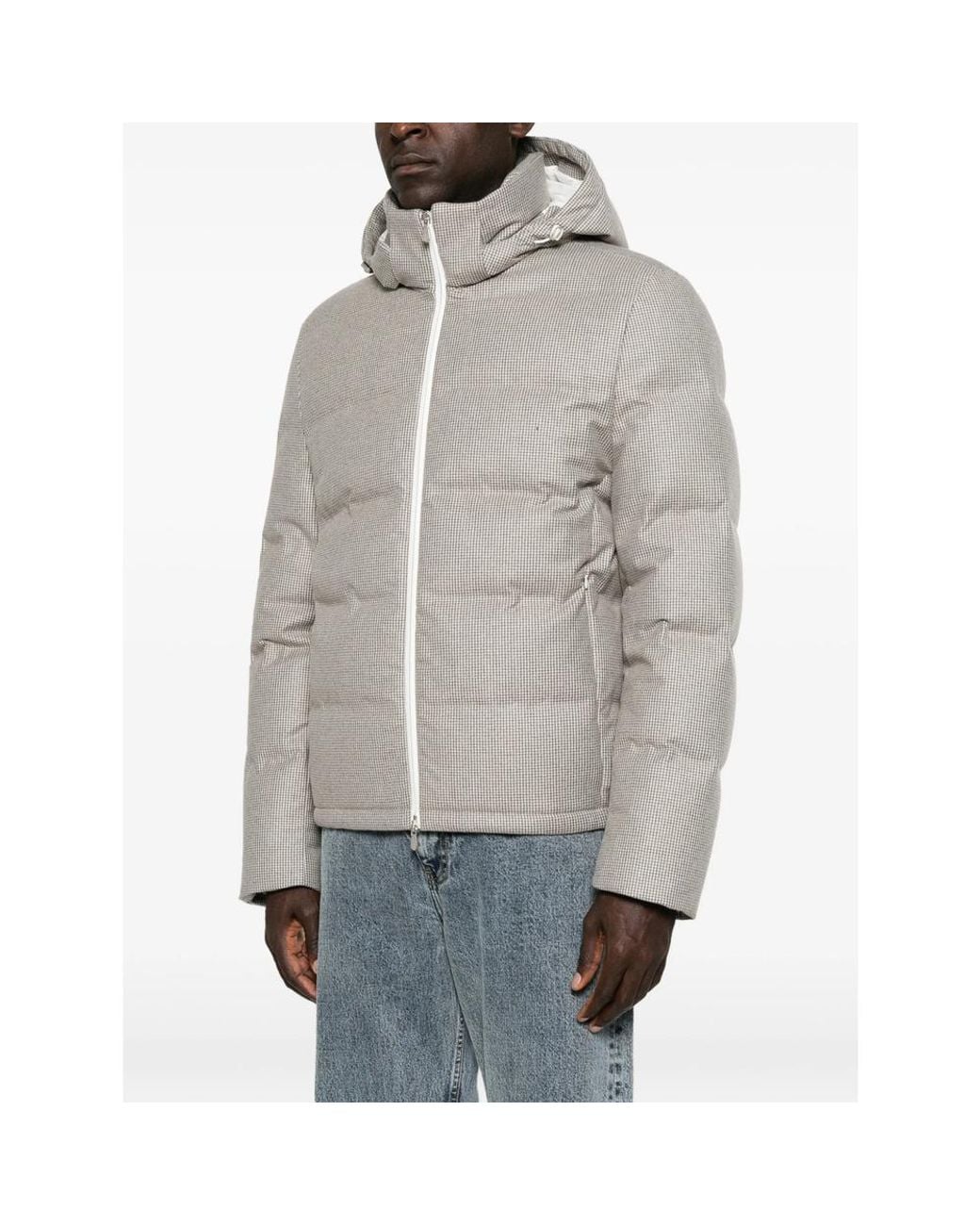 Brunello Cucinelli Gray Houndstooth-Pattern Quilted Jacket for men