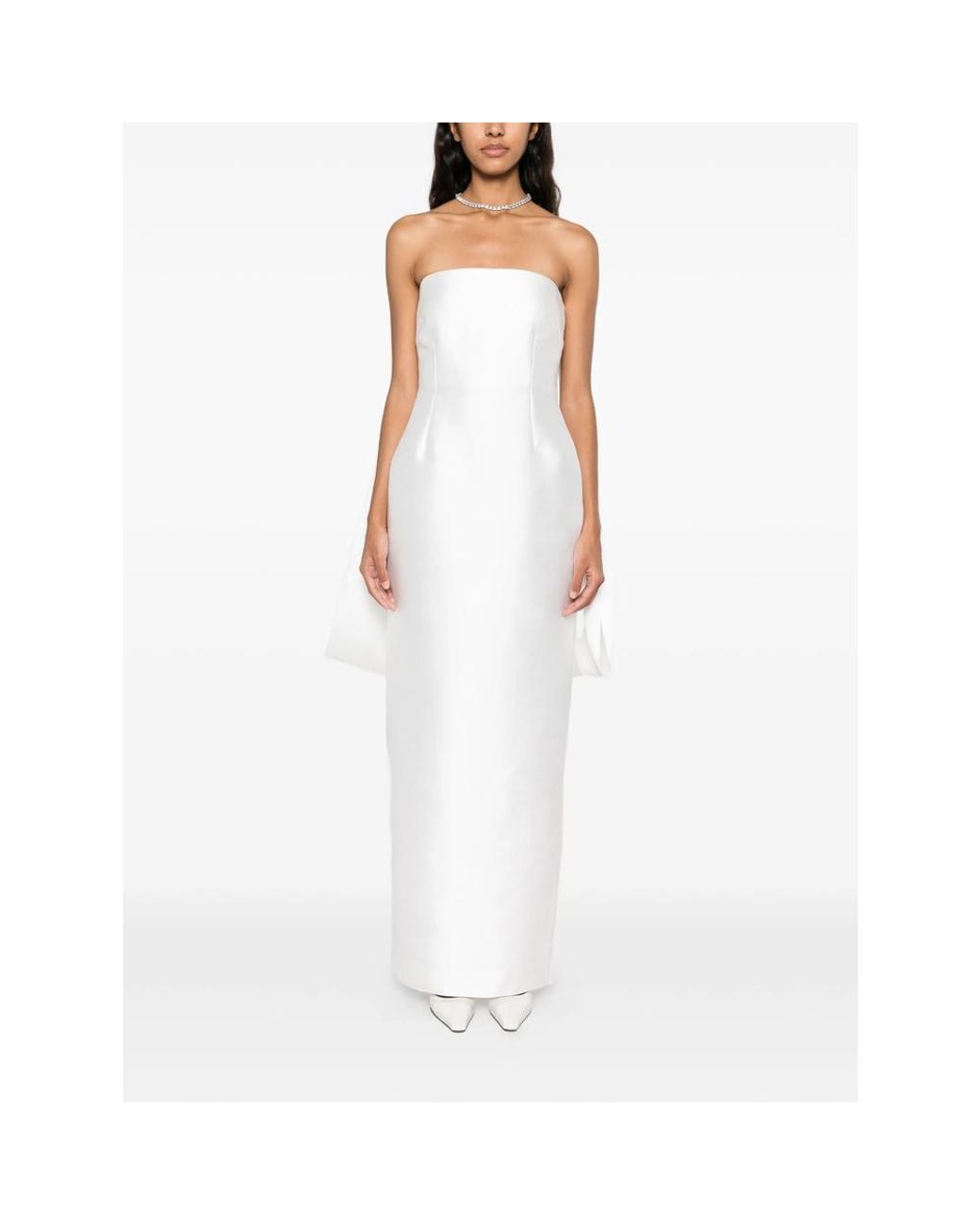 Solace London White Dandridge Strapless Bow-Detail Maxi Dress