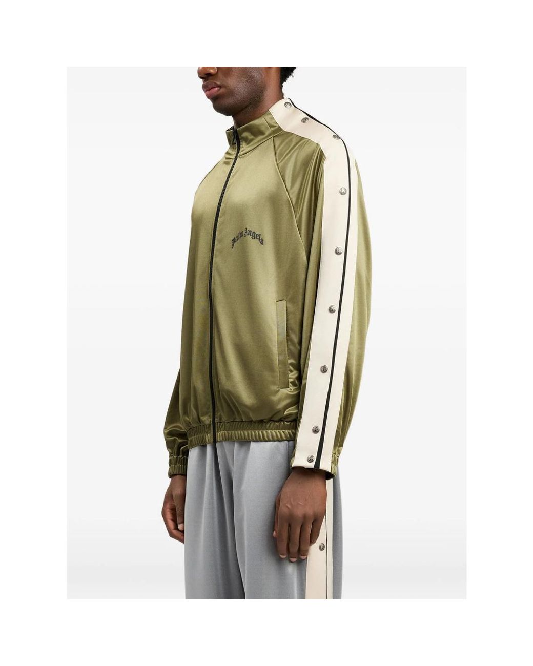 Palm Angels Green Snap-Button Side Bands Track Jacket for men