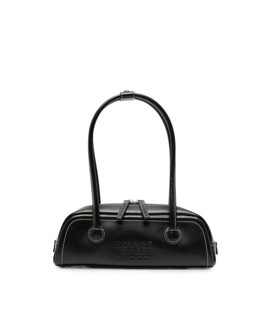 MARGE SHERWOOD Black Mini Contrast-Stitch Leather Shoulder Bag