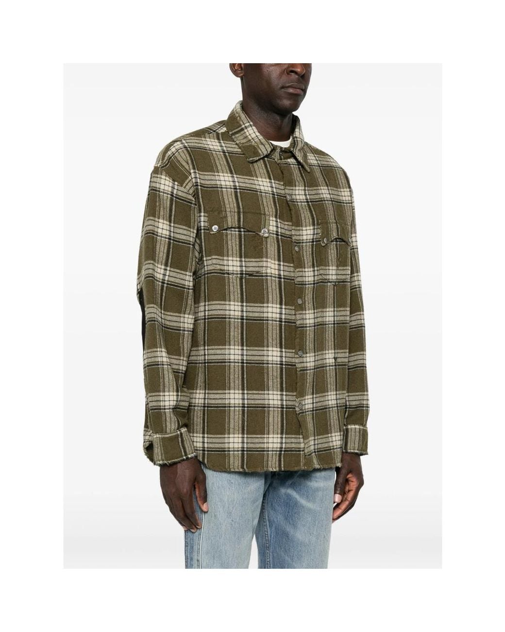 R H U D E © Green Check-Pattern Distressed-Effect Shirt for men