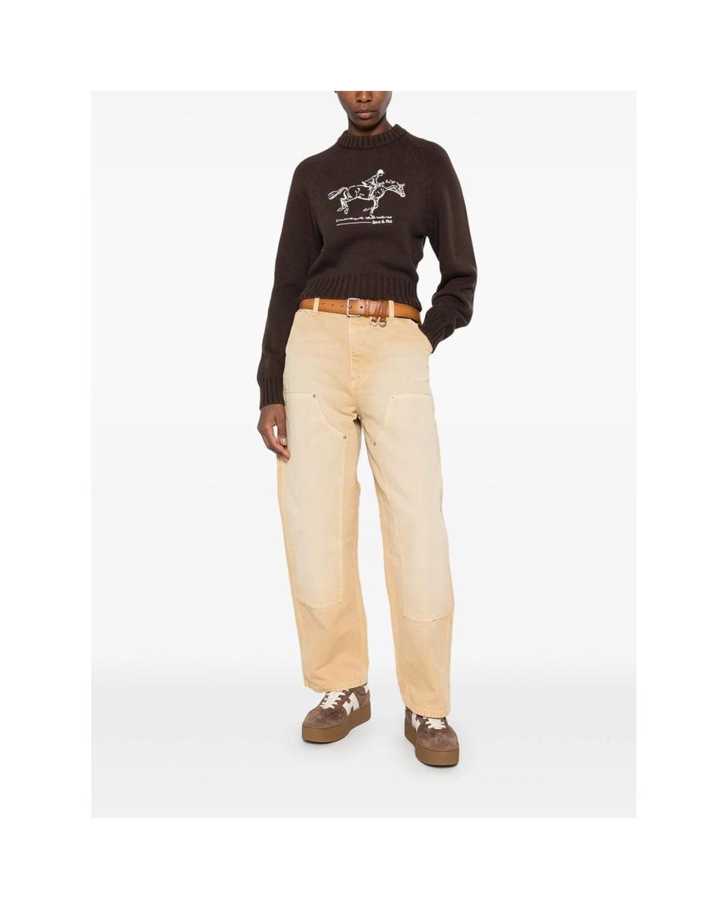 Sporty & Rich Black Equestrian-Embroidered Raglan-Sleeve Sweater