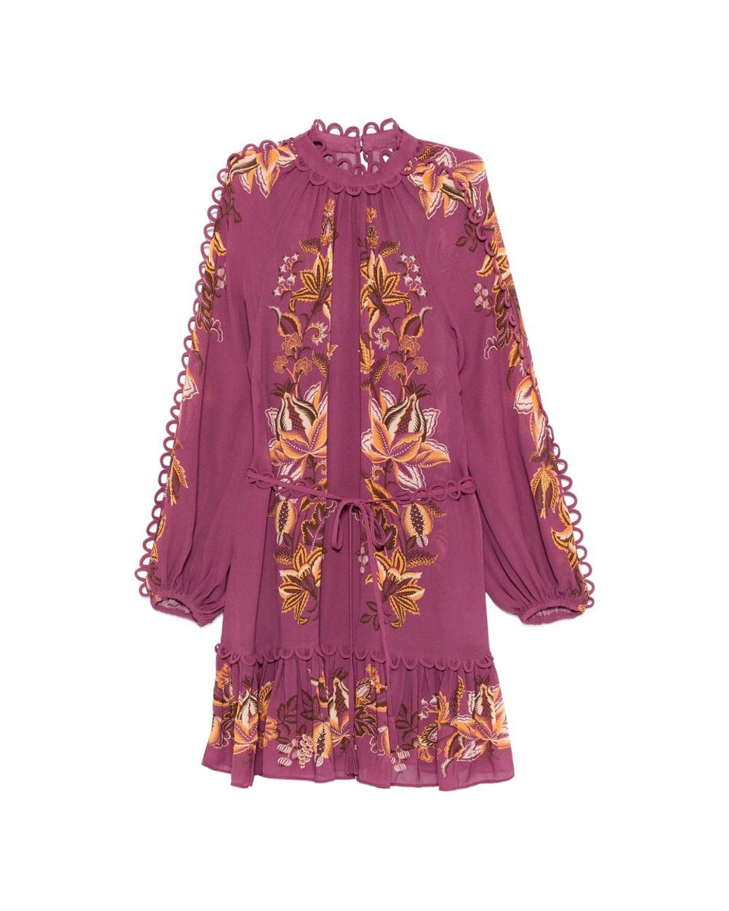 Farm Rio Purple Delicate Chintz Ruffled Mini Dress