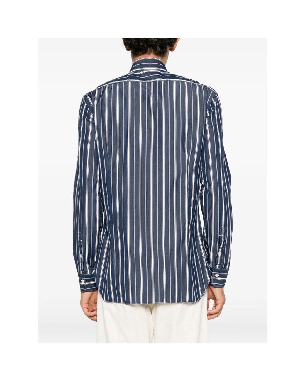 Barba Napoli Blue Vertical-Stripe Shirt for men