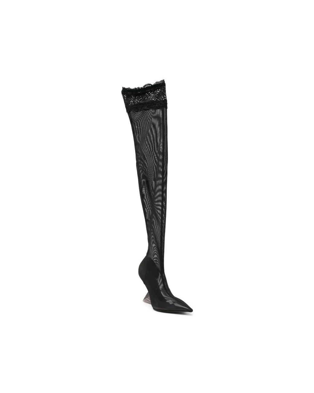 The Attico Black Cheope Thigh-High Lace-Trimmed Mesh Boots