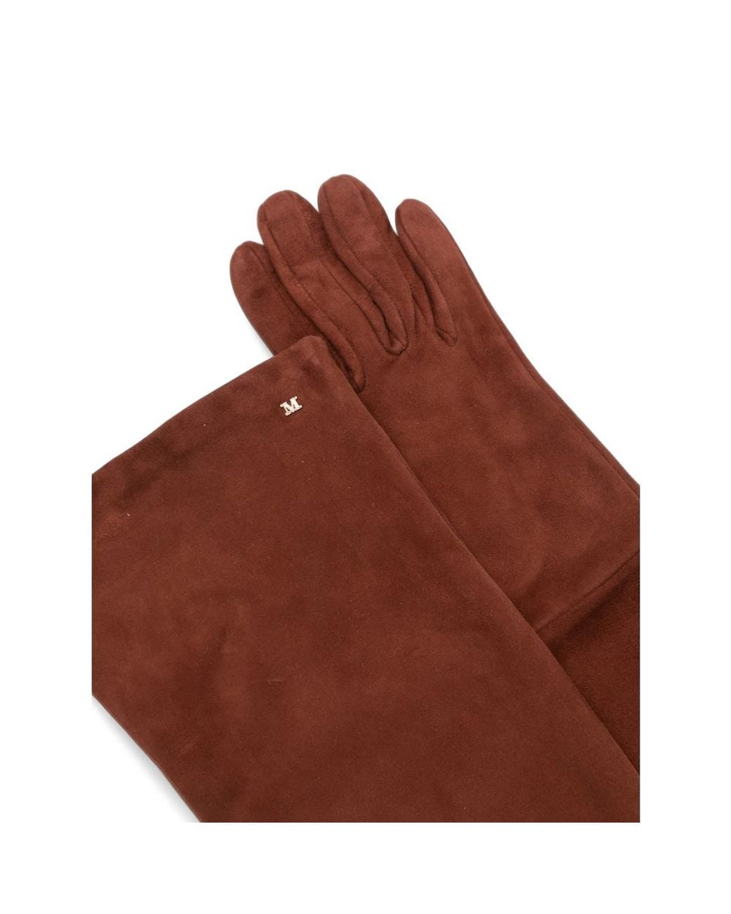 Max Mara Brown Logo-Plaque Long Gloves