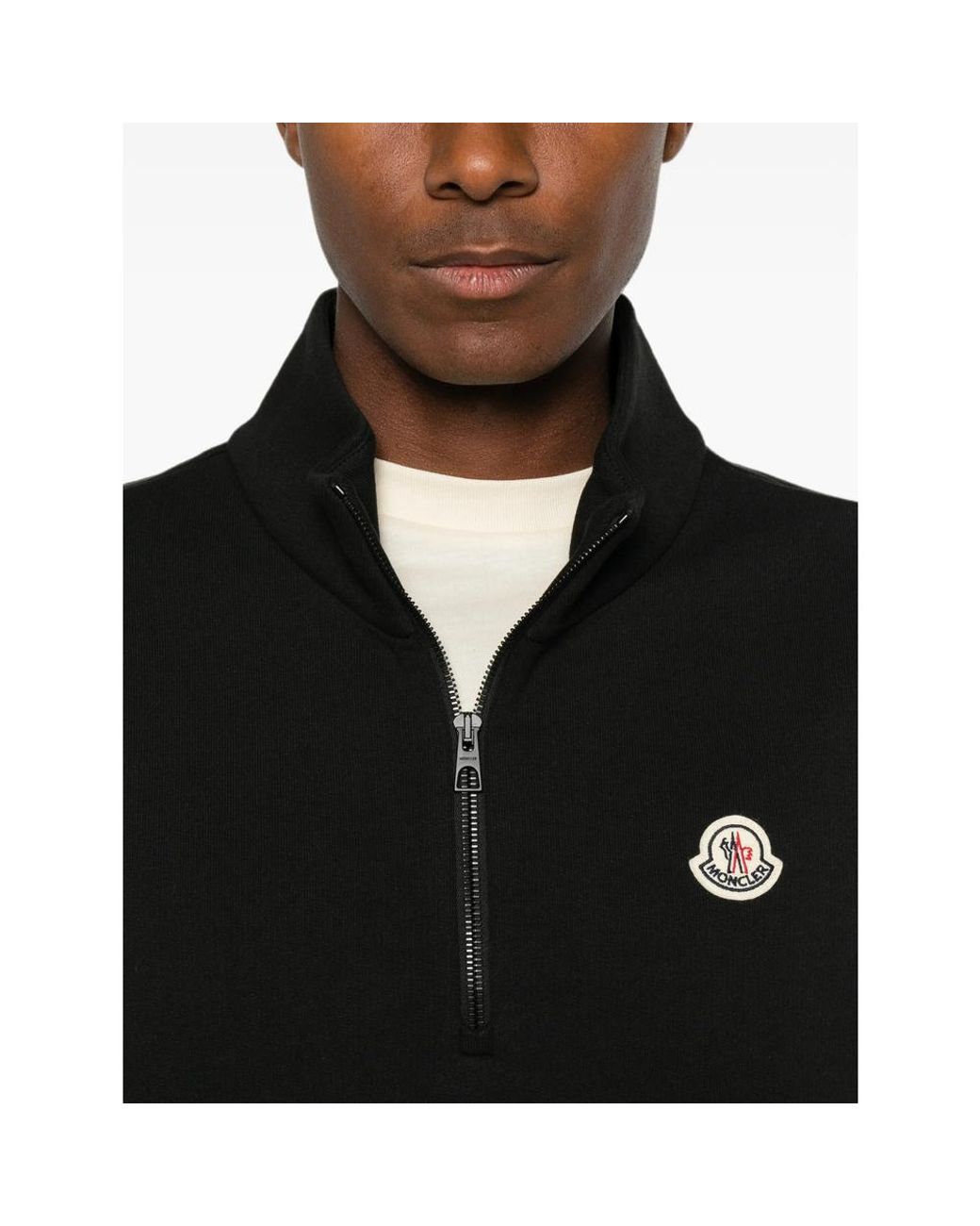 Moncler Black Logo-Patch Quarter-Zip Sweatshirt for men