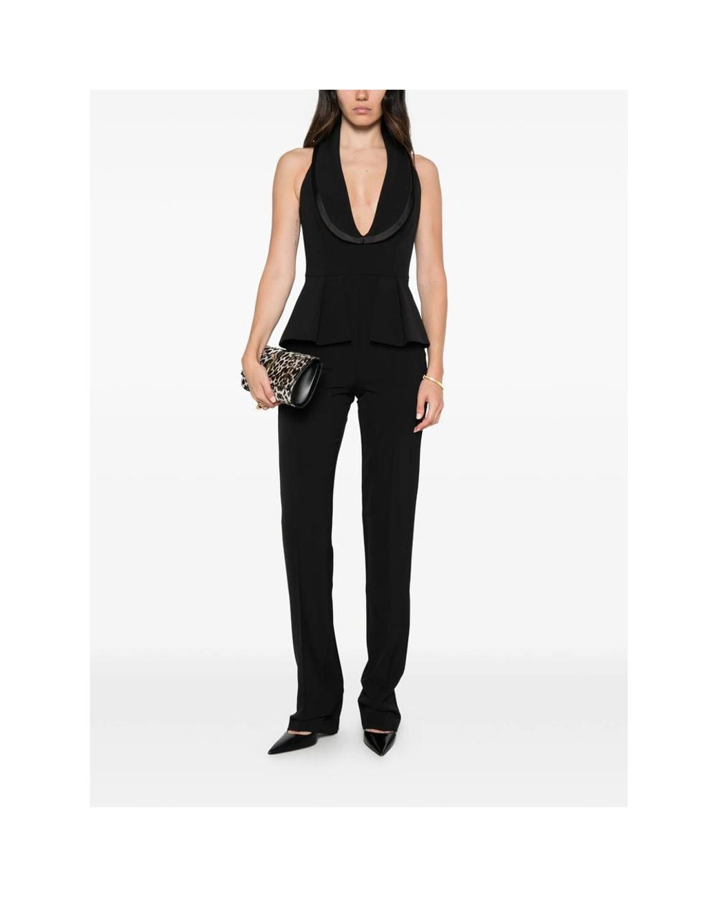 Elisabetta Franchi Black Peplum-Waist Halterneck Jumpsuit