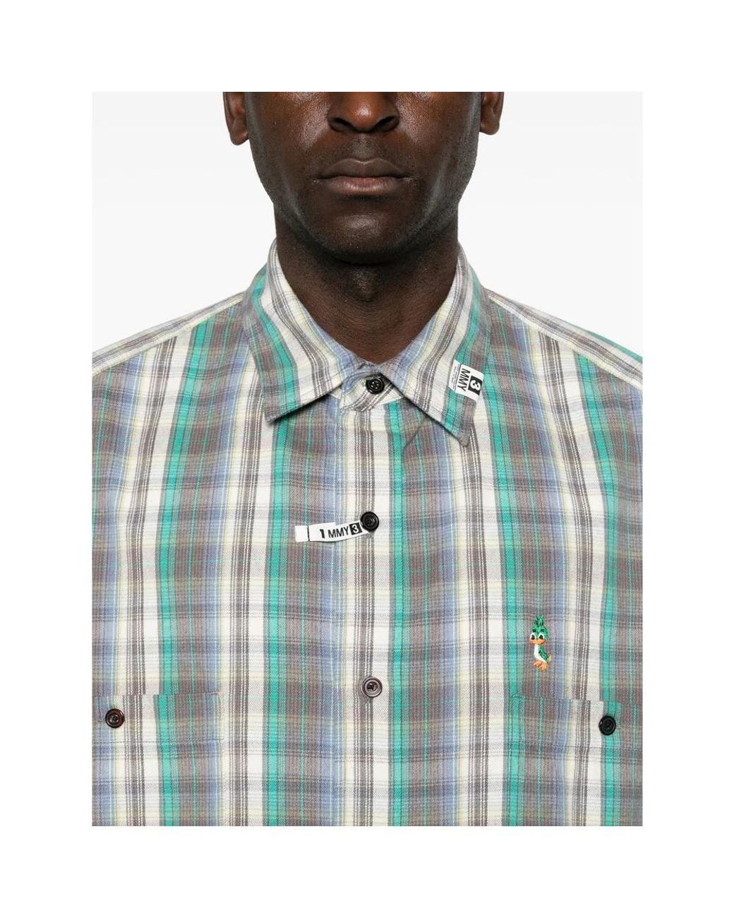 Maison Mihara Yasuhiro Blue Check-Pattern Logo-Patch Shirt for men