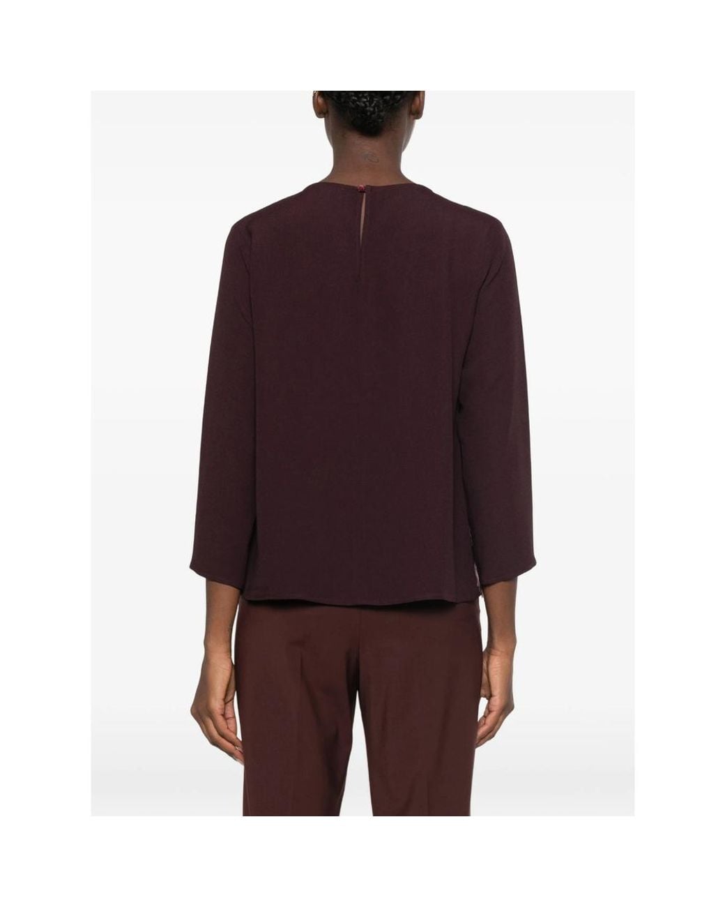 Antonelli Brown Feather-Trim Long-Sleeve Top