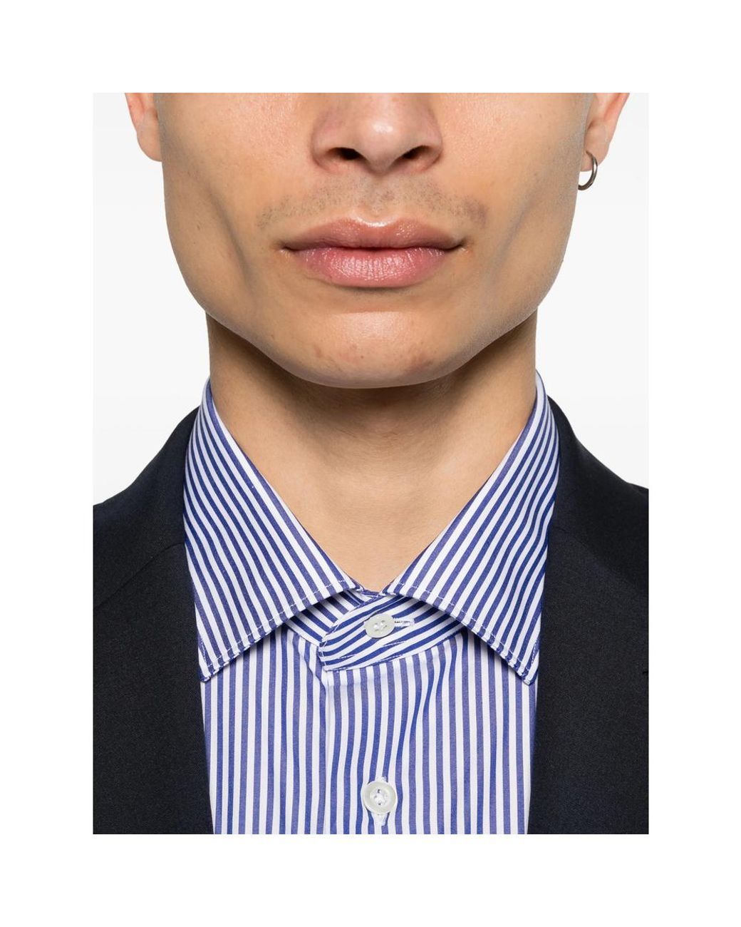 Mazzarelli Blue Striped Button Shirt for men