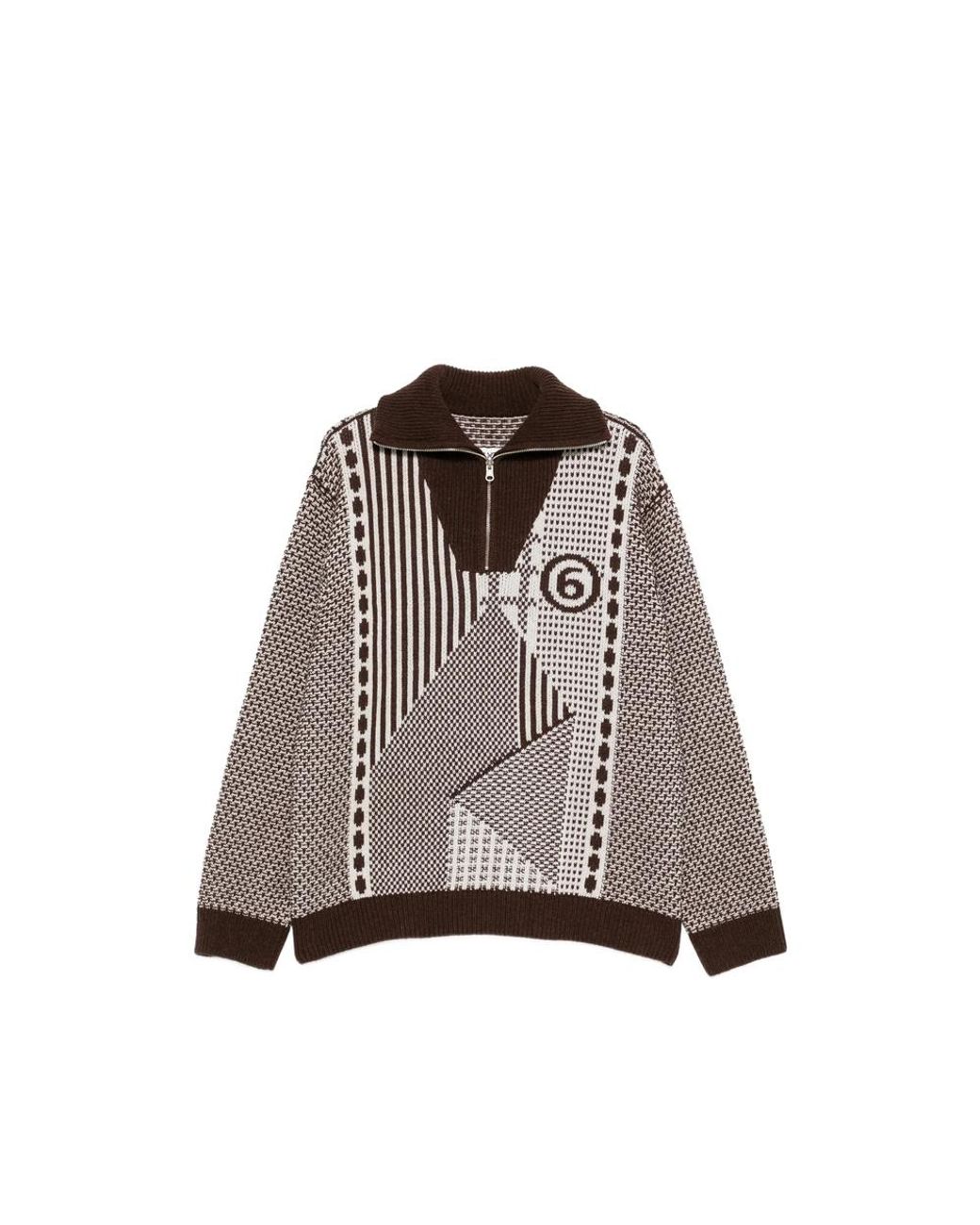 MM6 by Maison Margiela Brown Patchwork Quarter-Zip Knit for men