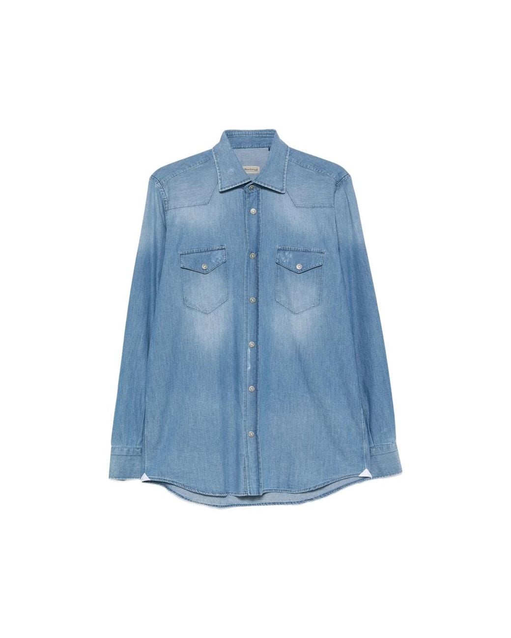 Sartorio Napoli Blue Western-Style Denim Shirt for men