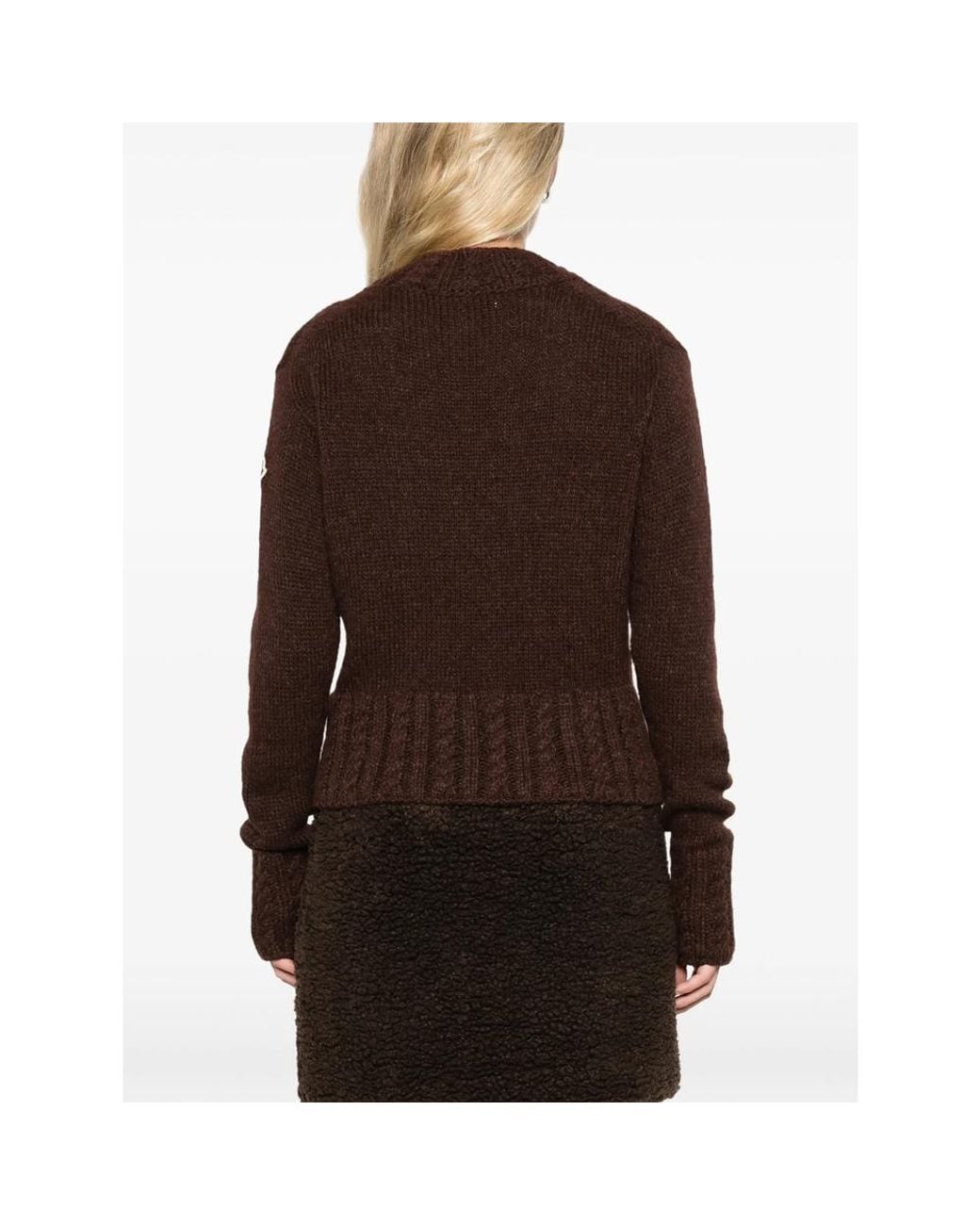 Moncler Brown Cable-Knit Logo-Patch Sweater
