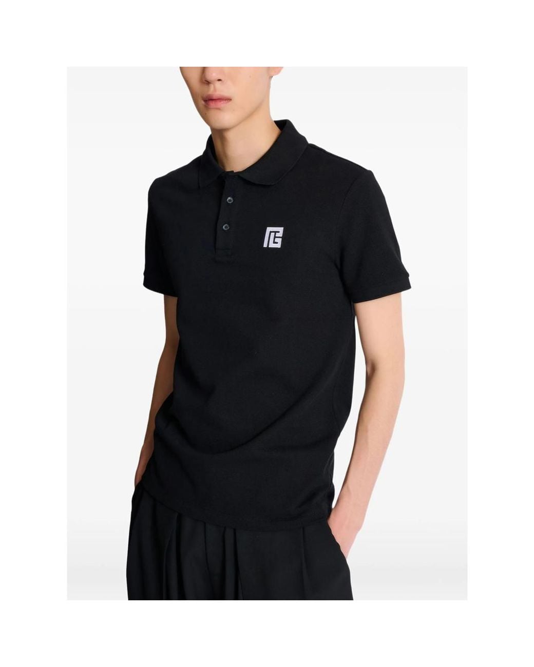 Balmain Black Cotton Polo Shirt for men