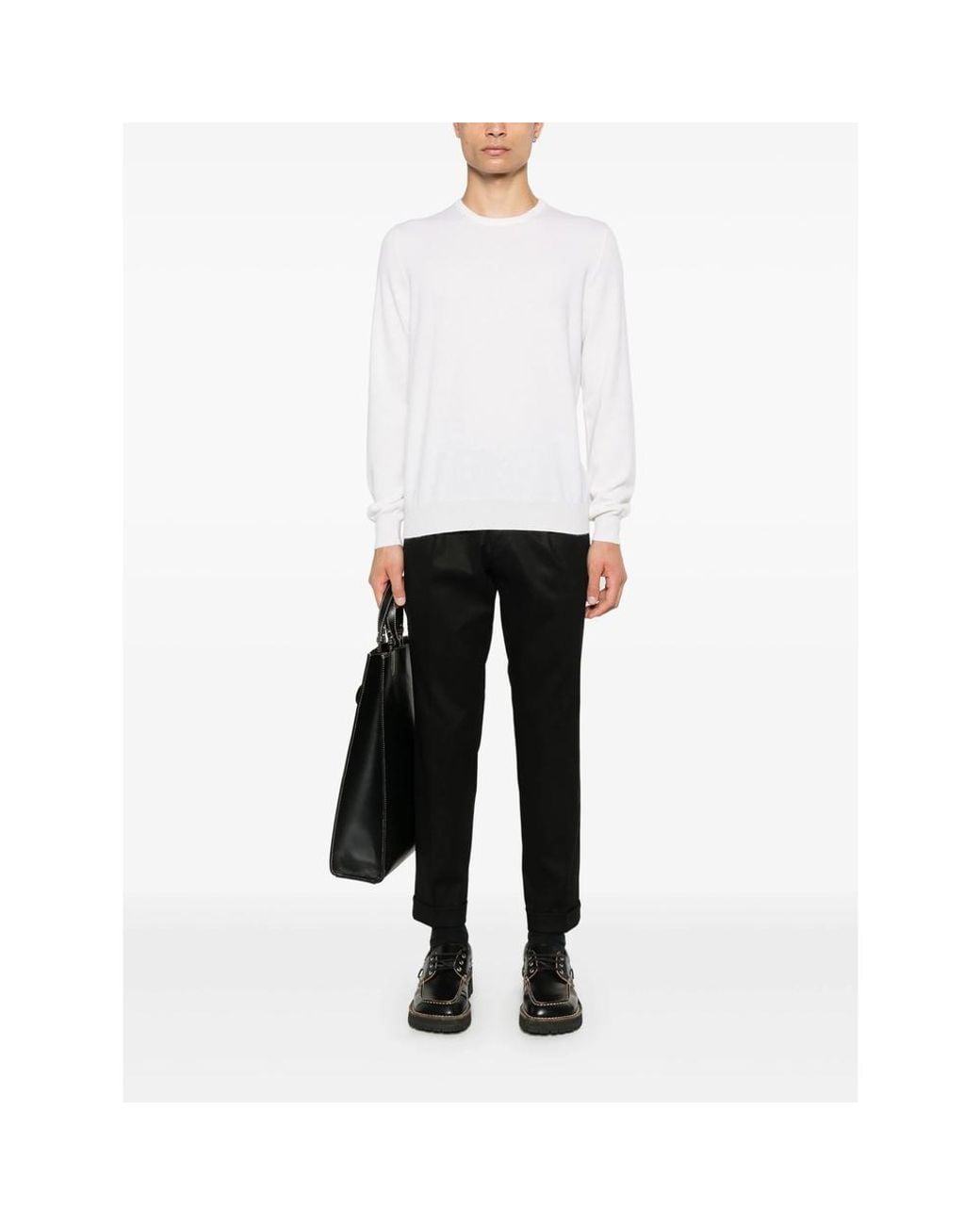 La Fileria White Fine-Knit Cashmere Sweater for men