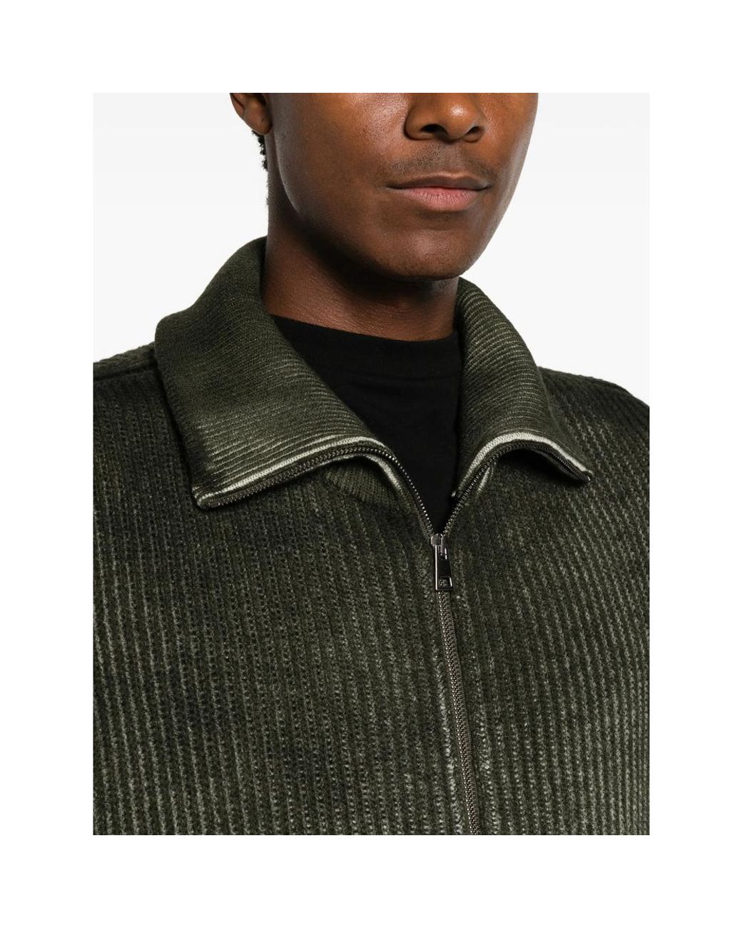 Avant Toi Green Ribbed-Knit Zip-Up Sweater for men
