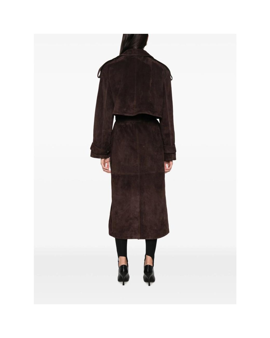 Almala Brown Belted Suede Trench Coat