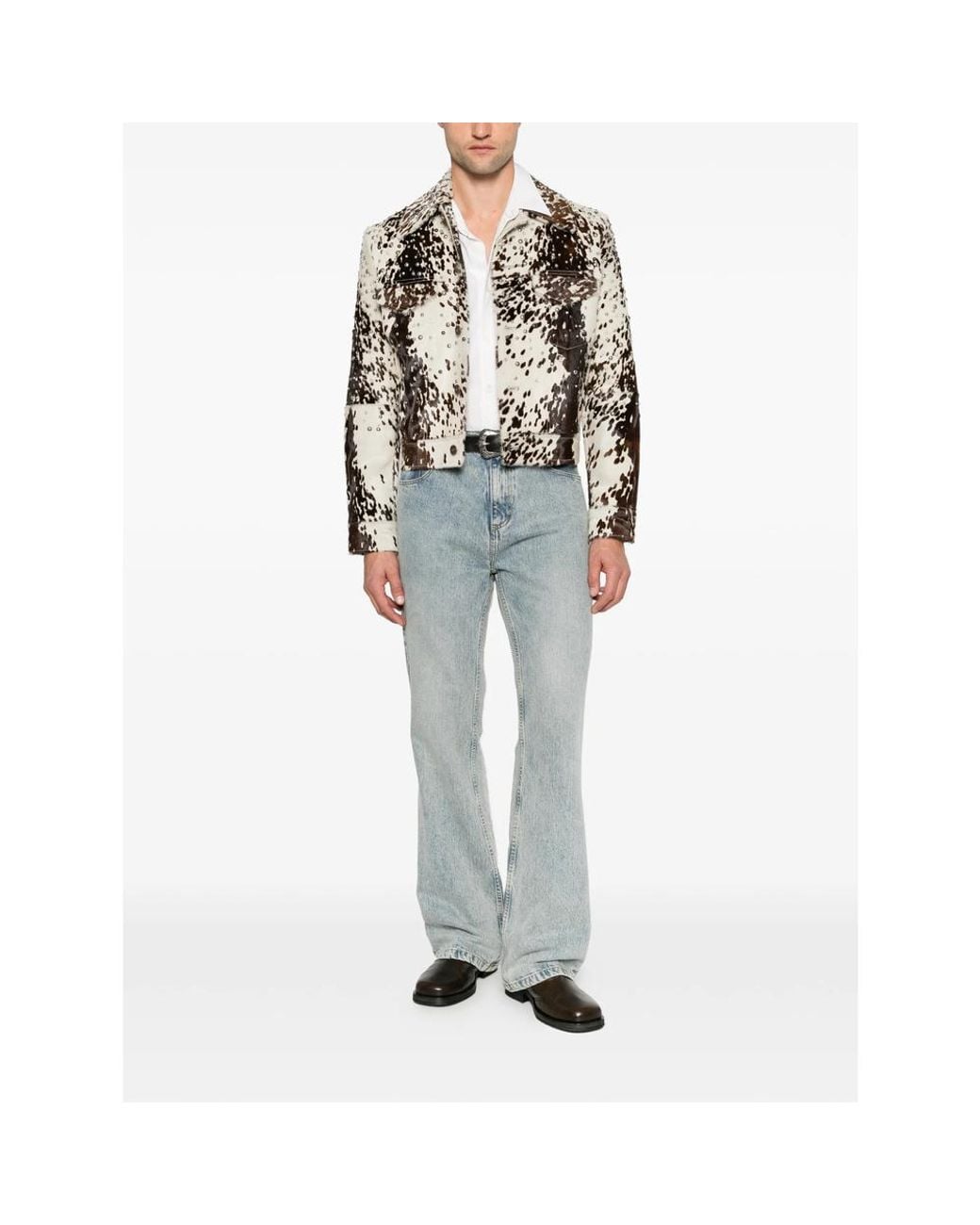 Amiri Blue Stud-Embellished Cow-Print Jacket for men