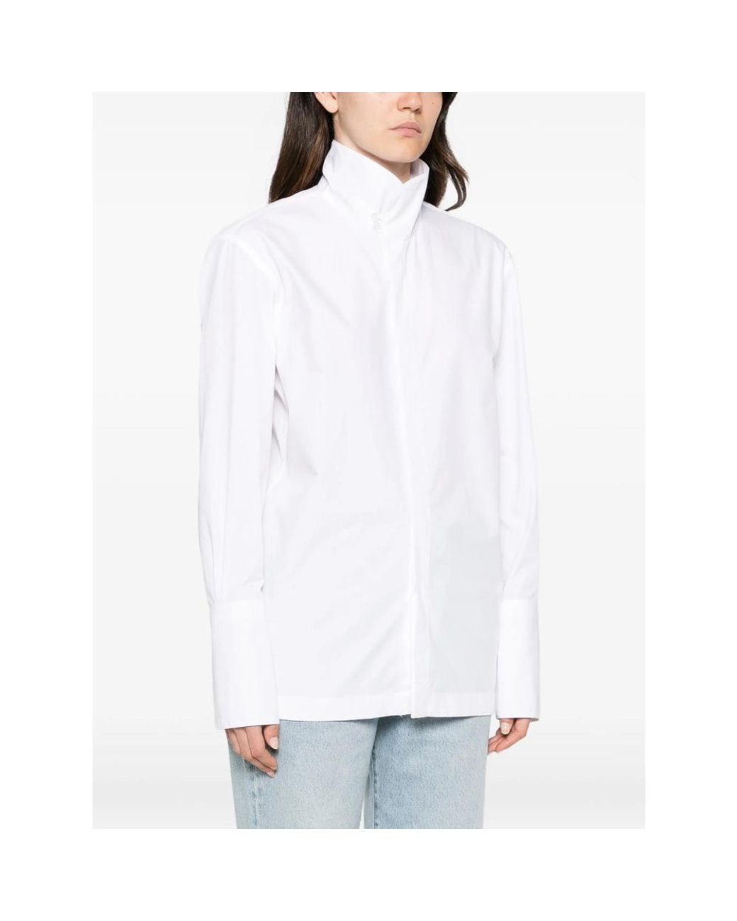 Thelatest White Edith High-Neck Long-Sleeve Shirt