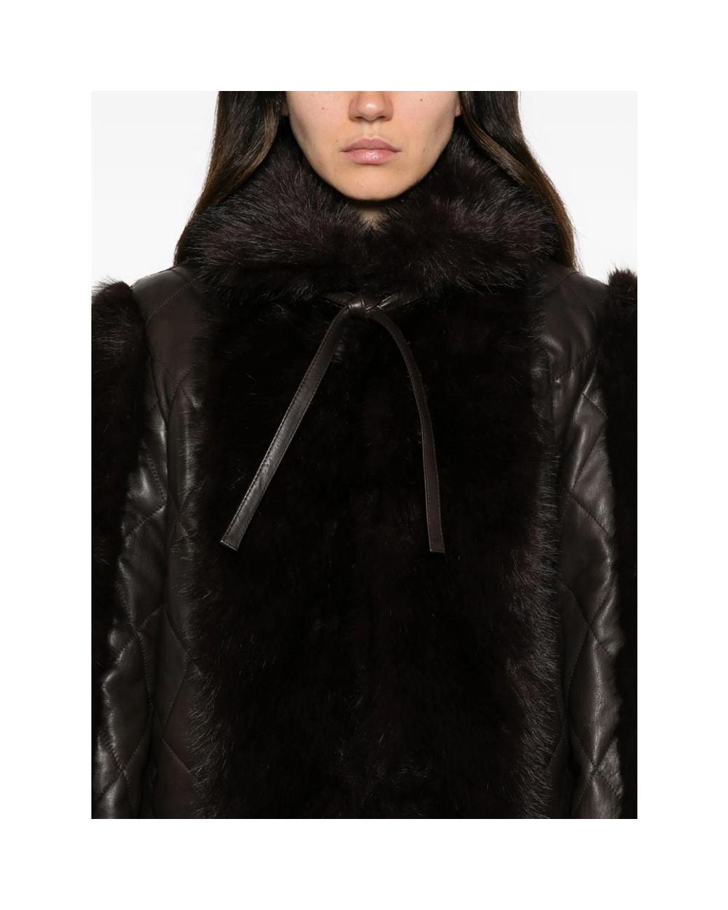 ROTATE BIRGER CHRISTENSEN Black Faux Fur-Trimmed Quilted Leather Jacket