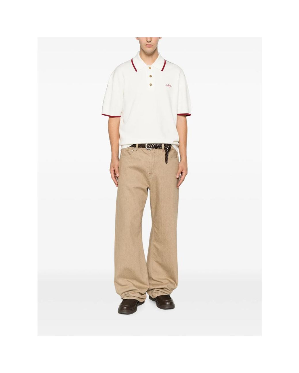 Drole de Monsieur White Embroidered-Logo Wool Polo Shirt for men