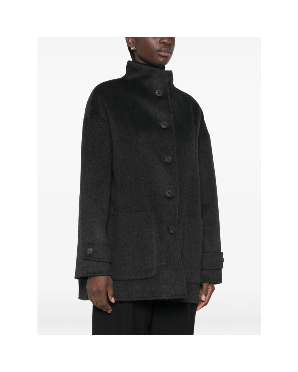 The Dynamis Studio Black High-Neck Patch-Pocket Coat
