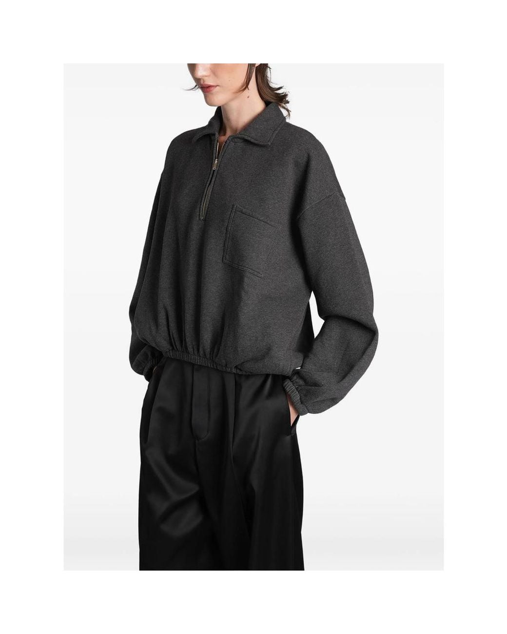 DARKPARK Black Alva Quarter-Zip Elasticated-Hem Cropped Sweatshirt