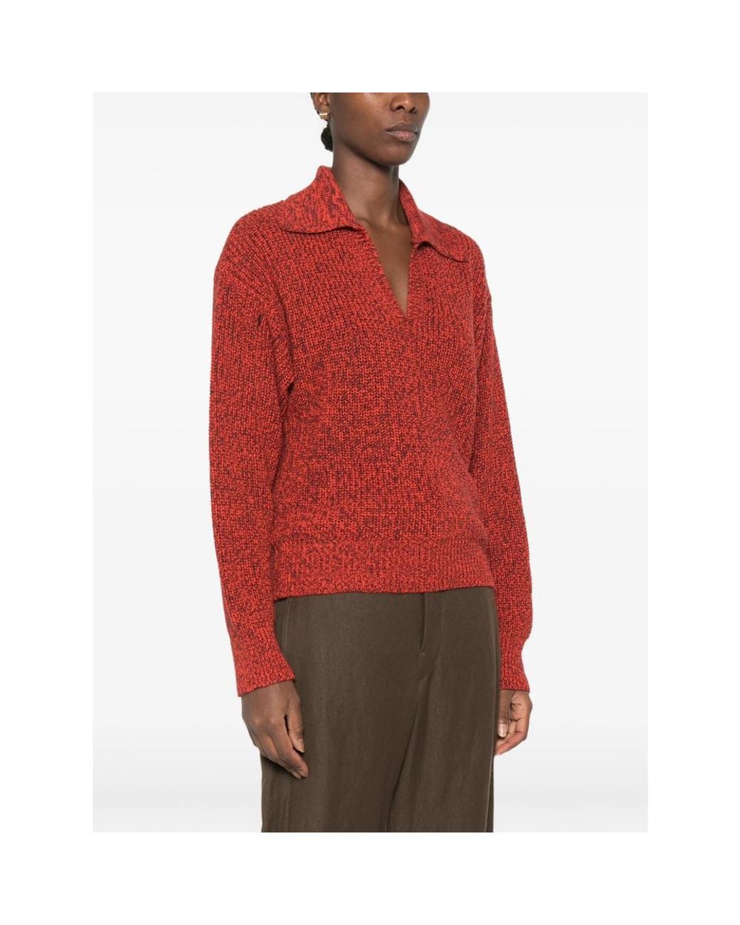 Tela Red Beni Marl-Knit V-Neck Sweater