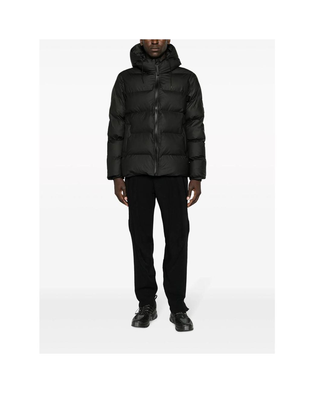 Rains Black Alta Hooded Quilted Jacket for men