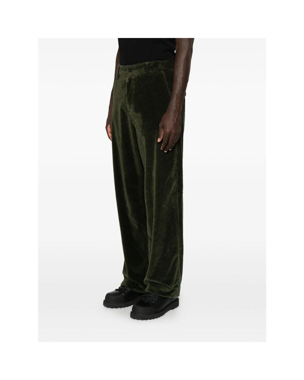 Moncler Black Corduroy Logo-Patch Trousers for men
