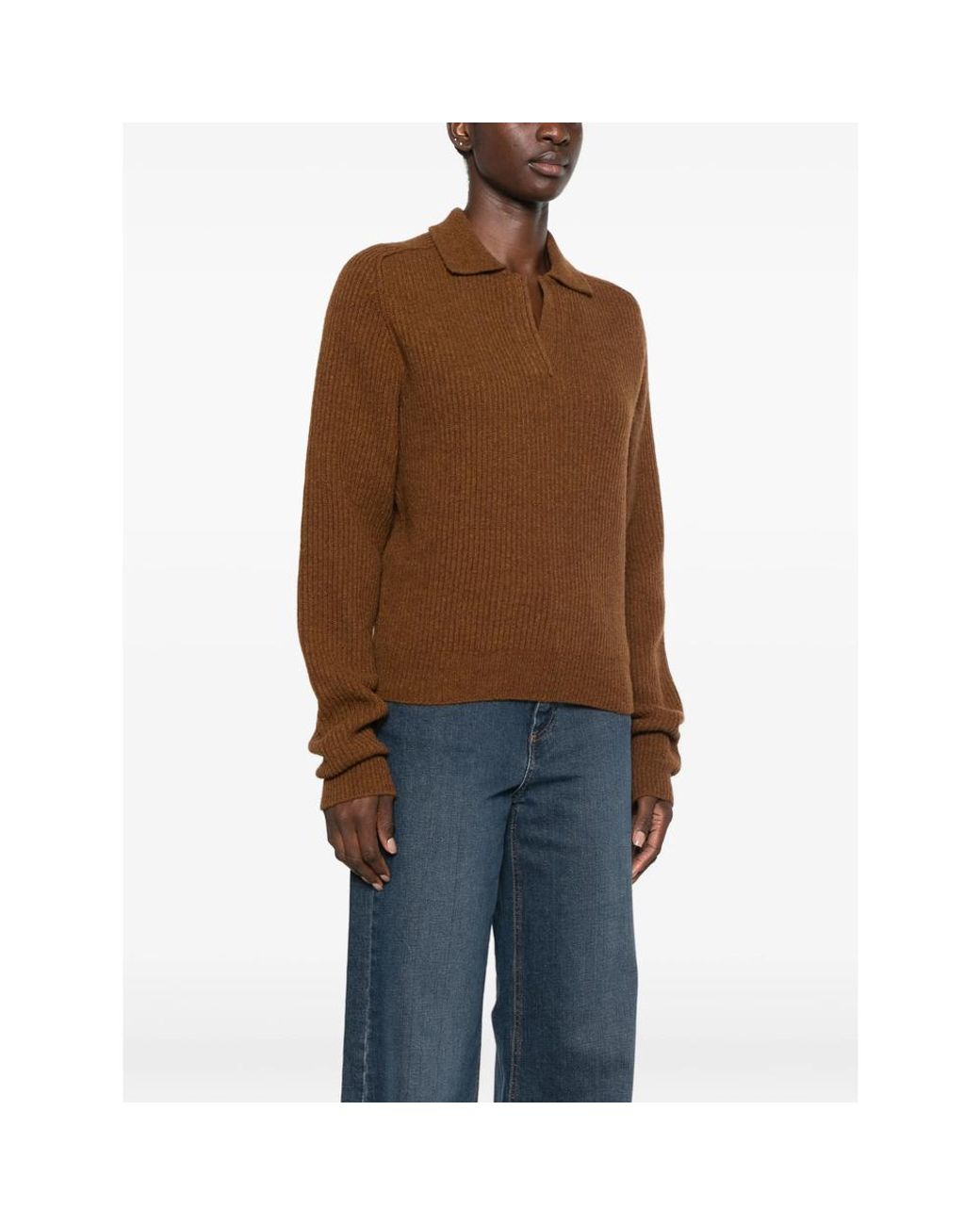 Petar Petrov Brown Safe Mode Ribbed-Knit Polo Sweater