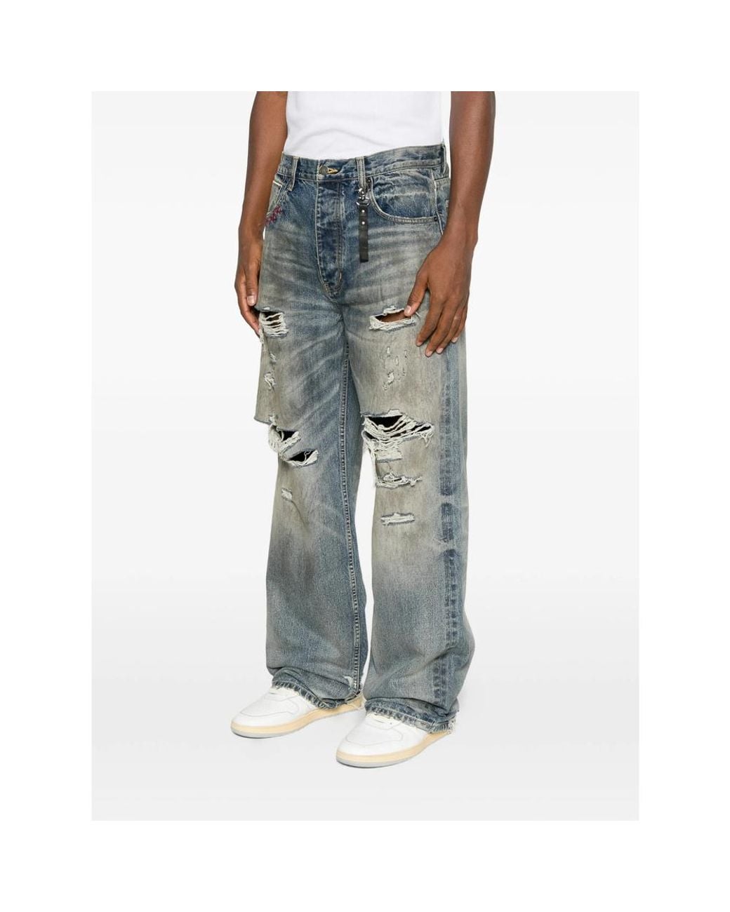 DAGGER Blue Distressed Wide-Leg Jeans for men