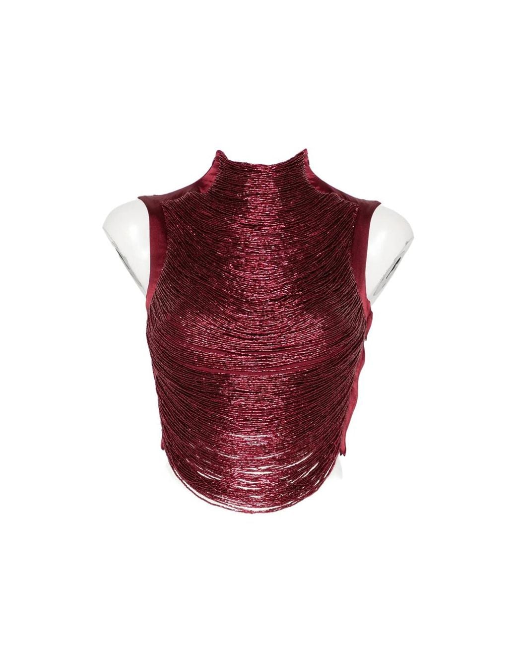 Cult Gaia Red Taraji Beaded High-Neck Top