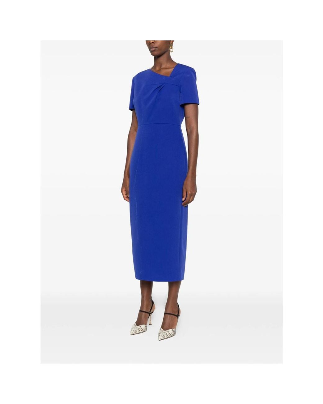 Roland Mouret Blue Asymmetric Pleated Midi Dress