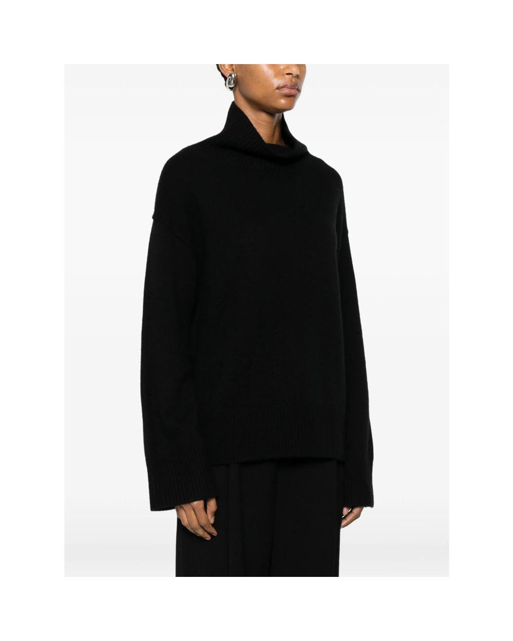 Soft Goat Black Roll-Neck Ribbed-Trim Sweater