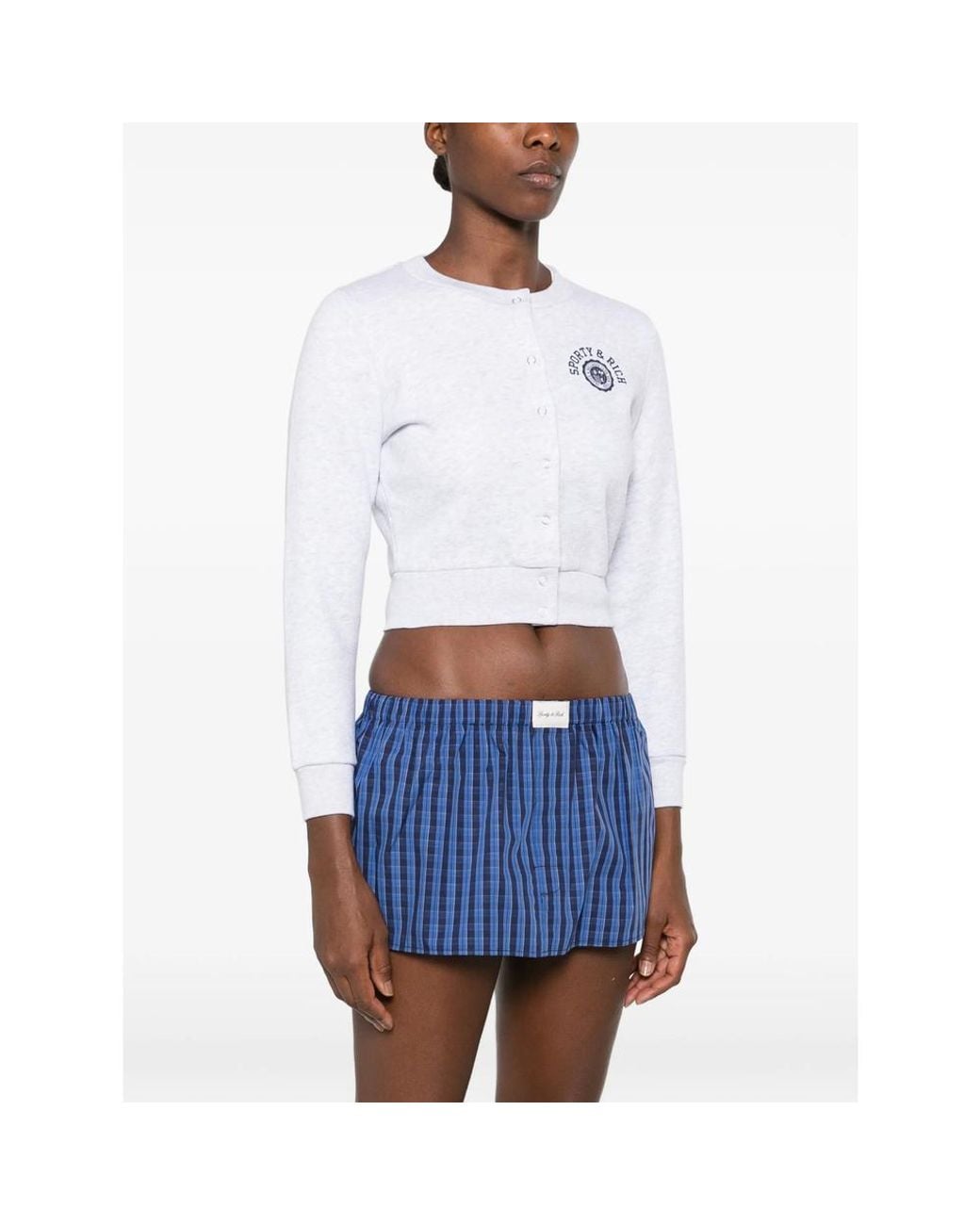 Sporty & Rich White Logo-Print Cropped Sweatshirt