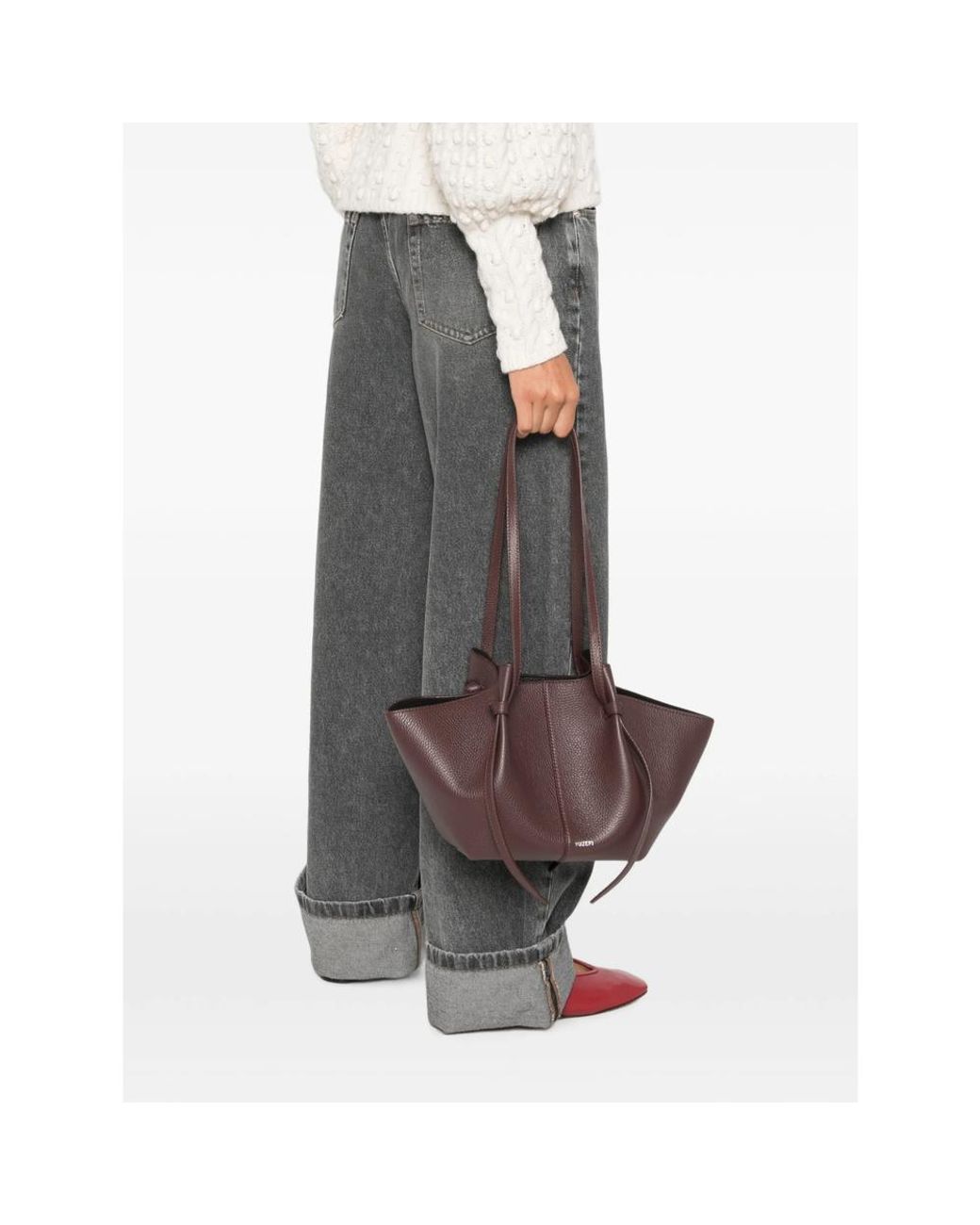 Yuzefi Brown Mochi Grained Leather Tote Bag