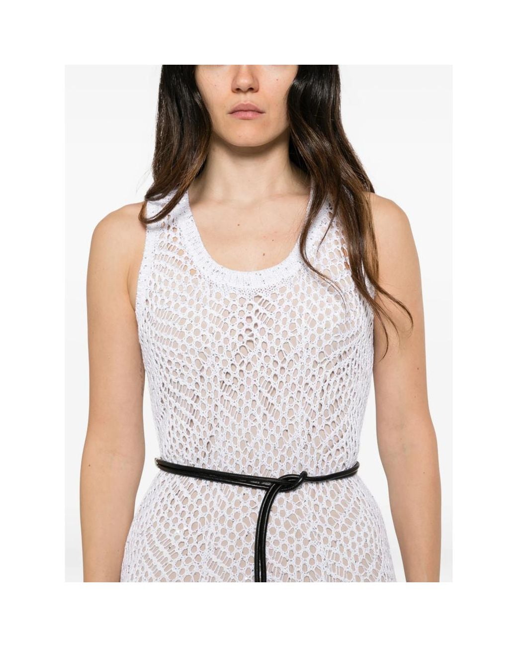 Brunello Cucinelli White Sequin-Embellished Crochet-Knit Midi Dress