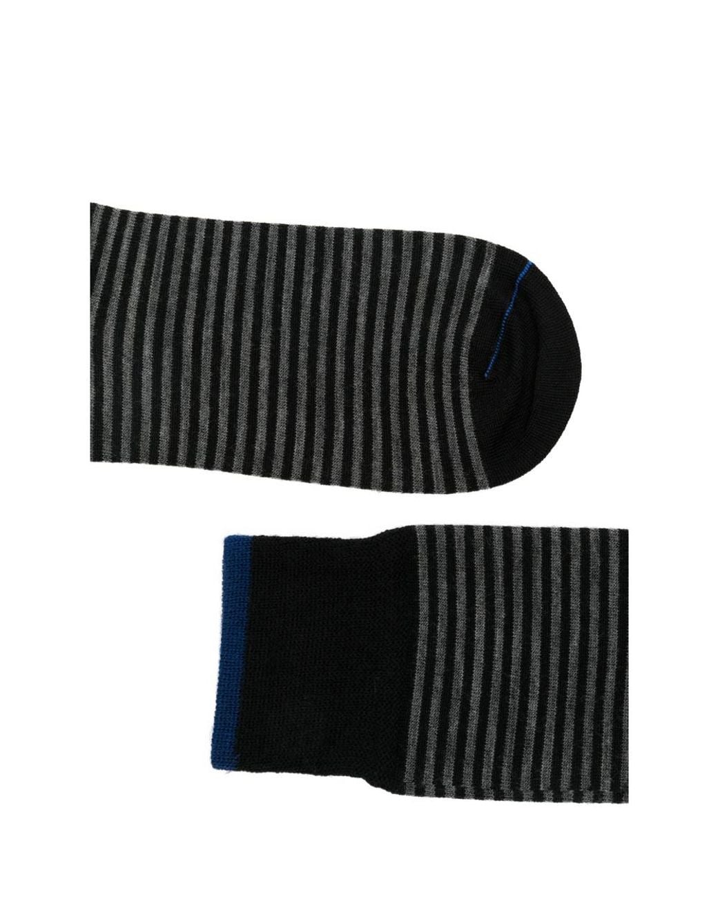 ANT45 Black Thin Short Striped-Knit Socks for men