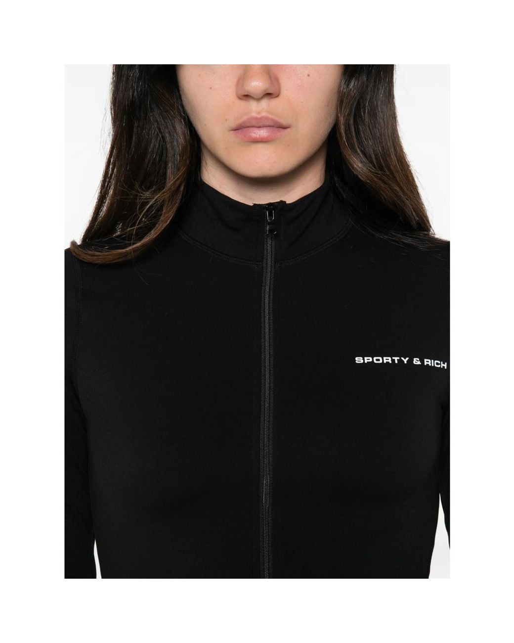 Sporty & Rich Black Logo-Print Zip-Up Jacket