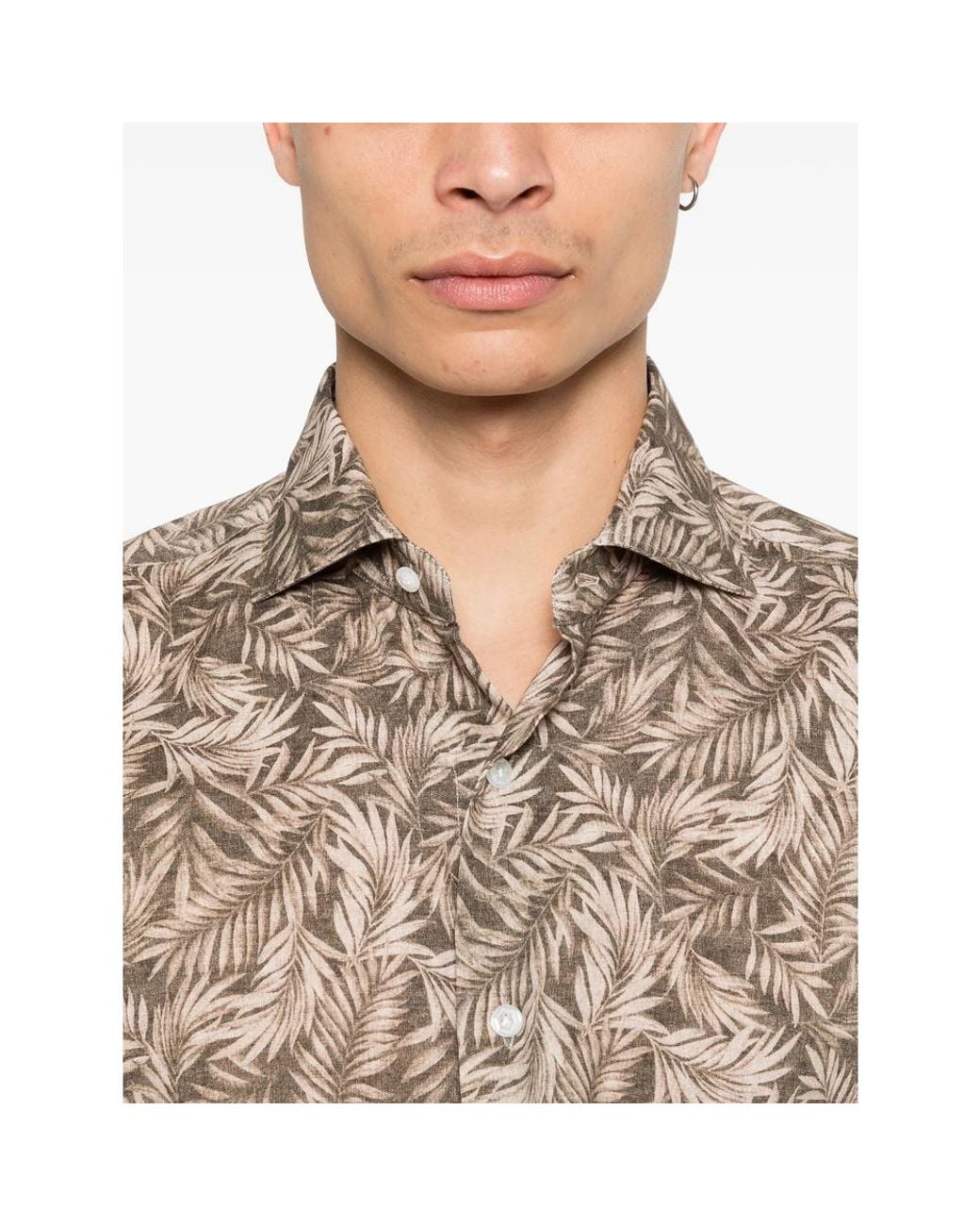 Barba Napoli Natural Leaf-Print Shirt for men