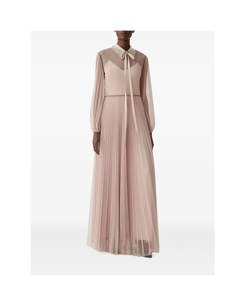 Fabiana Filippi Natural Pleated Lace-Collar Maxi Dress